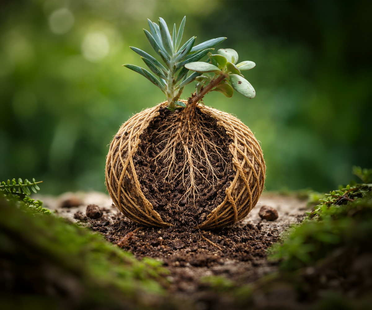 kokedama fondo verde